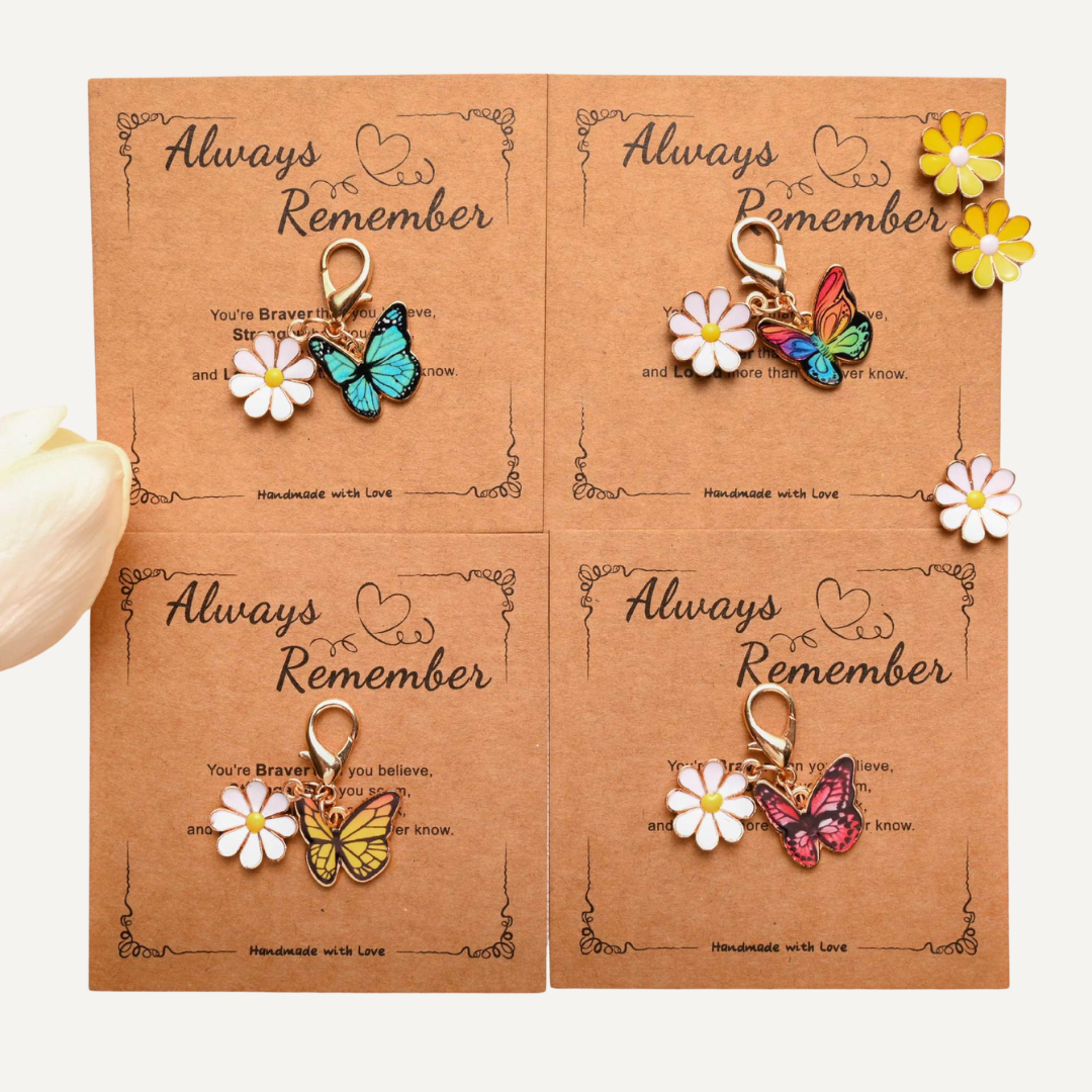 Always Remember – Butterfly & Daisy Keychain