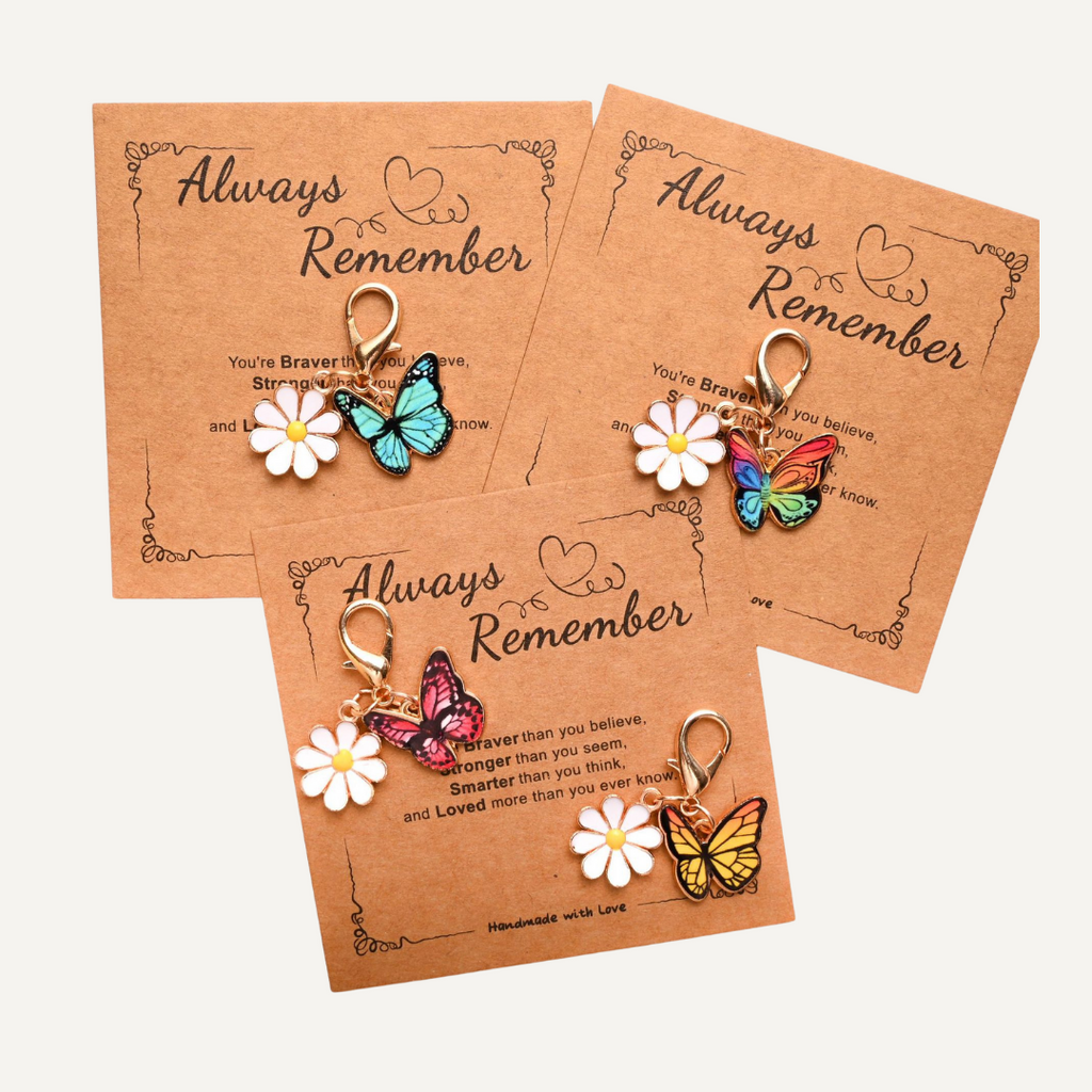 Always Remember – Butterfly & Daisy Keychain