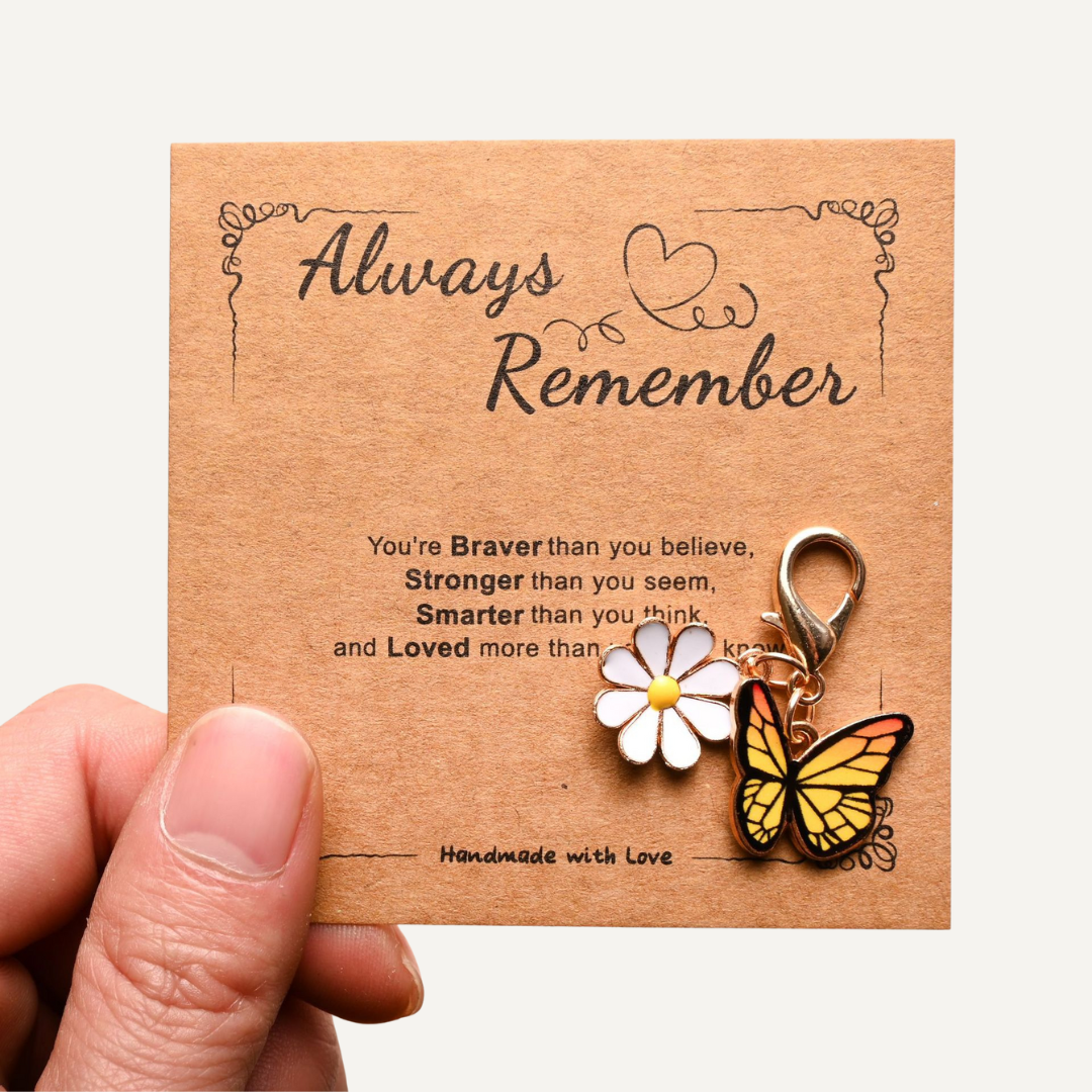 Always Remember – Butterfly & Daisy Keychain