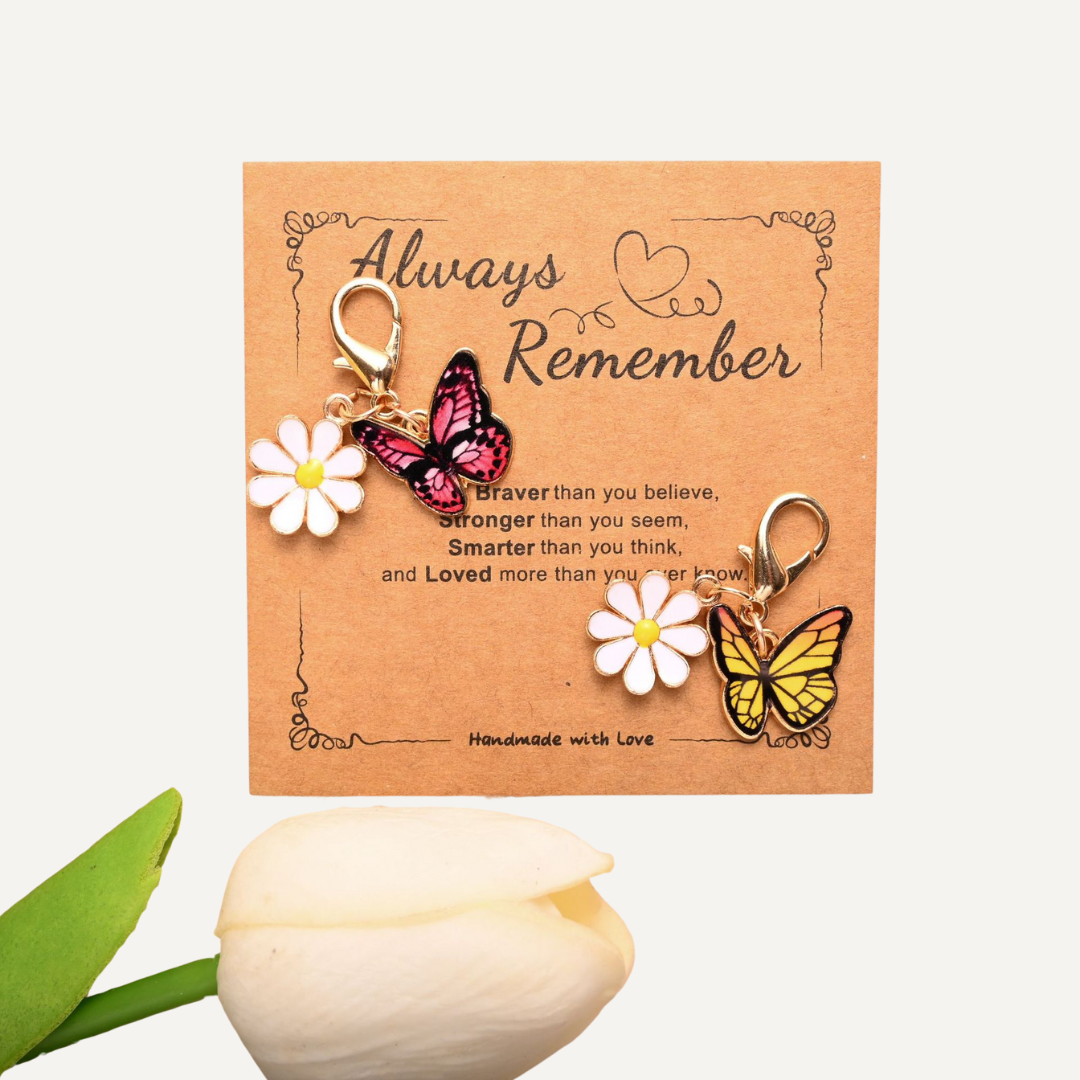 Always Remember – Butterfly & Daisy Keychain